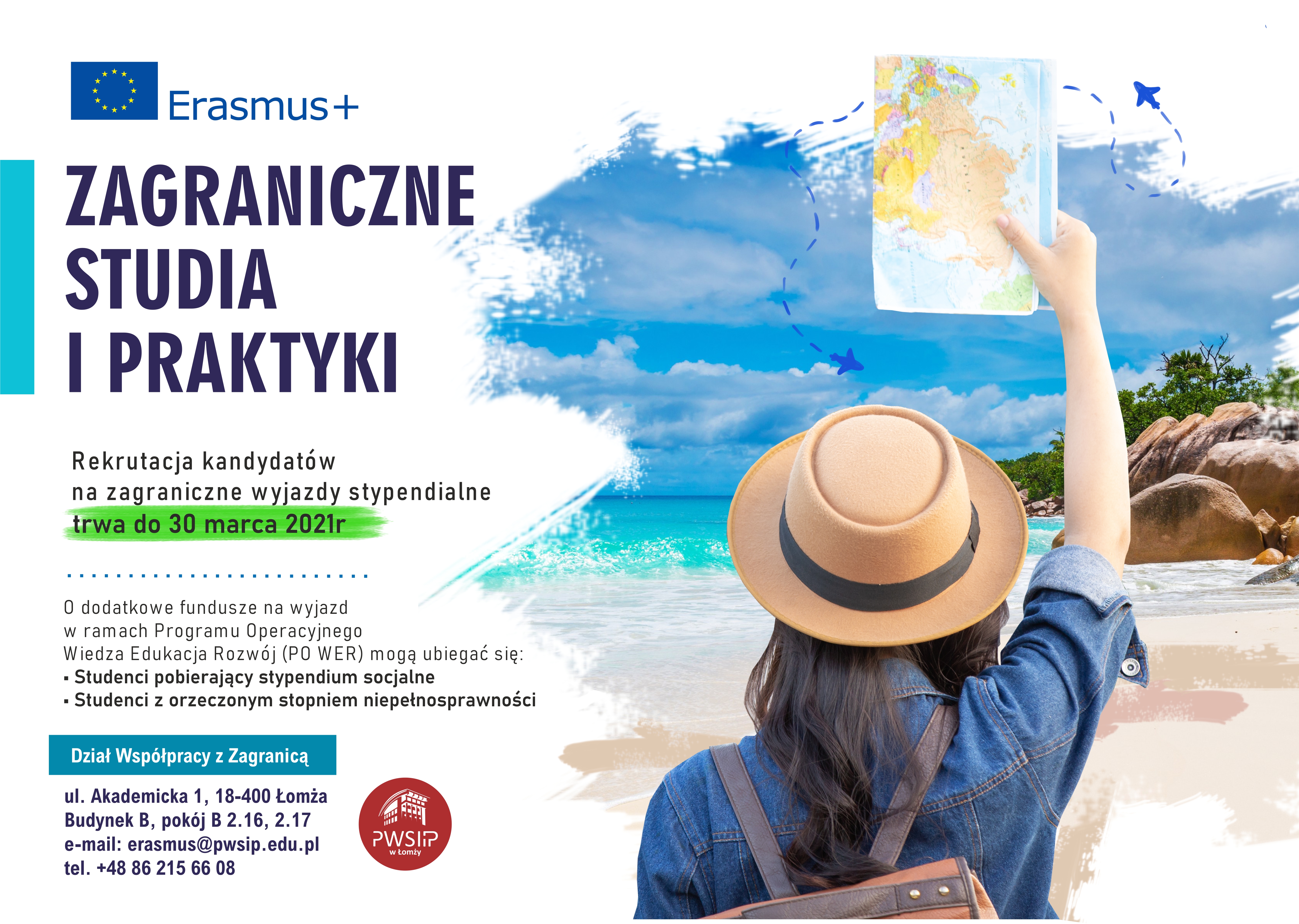 plakat informujący o zapisach do udziału w Programie Erasmus+