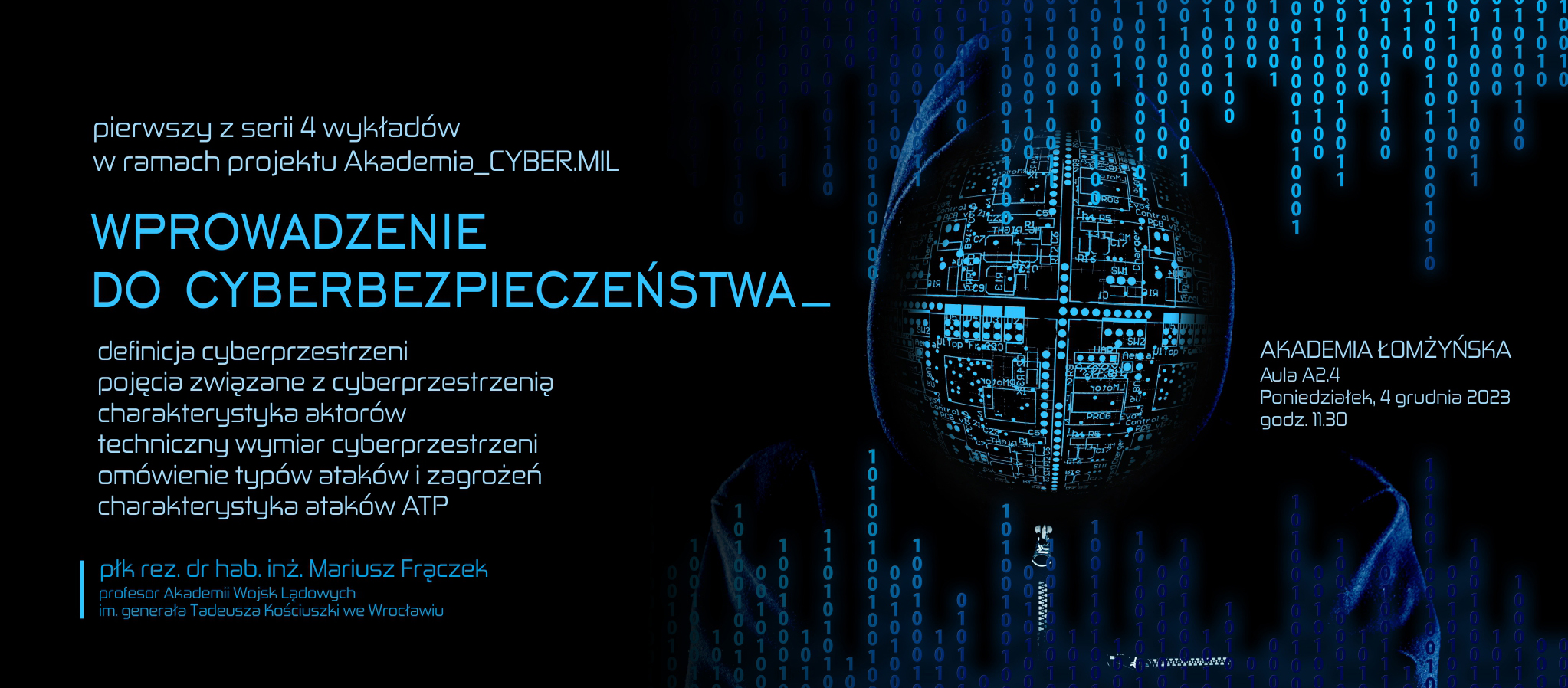 Baner reklamowy wykłady o cyberbezpieczeństwie 